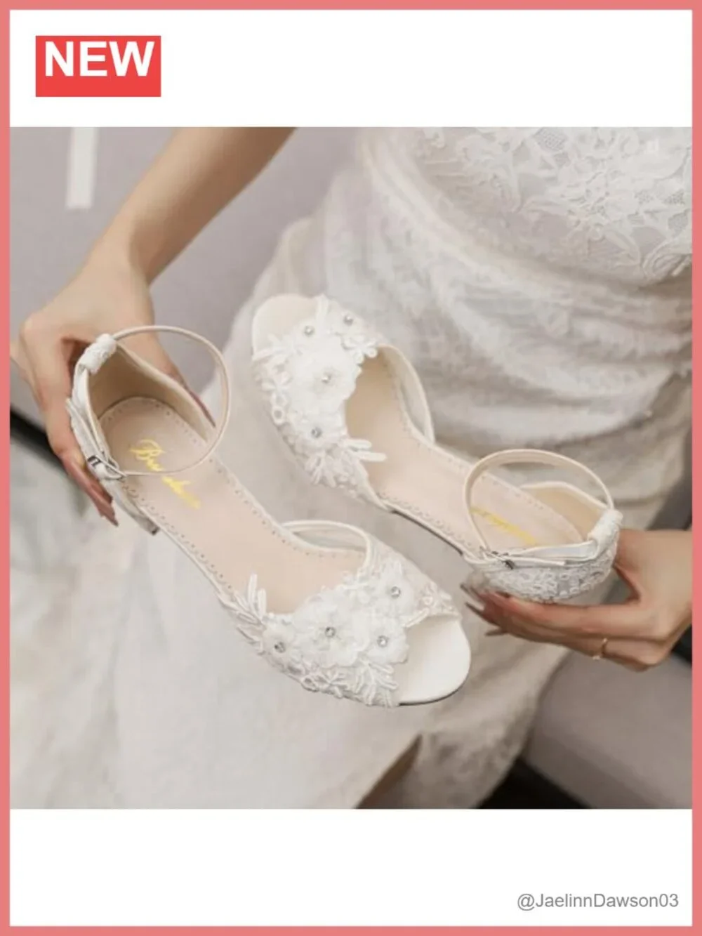 Lace Floral Peep Toe Block Heel Bridal Wedding Shoes Satin Ankle Strap Pumps